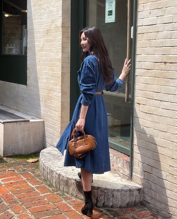 Happiness Denim Shirt Long One Piece (Belt Set)